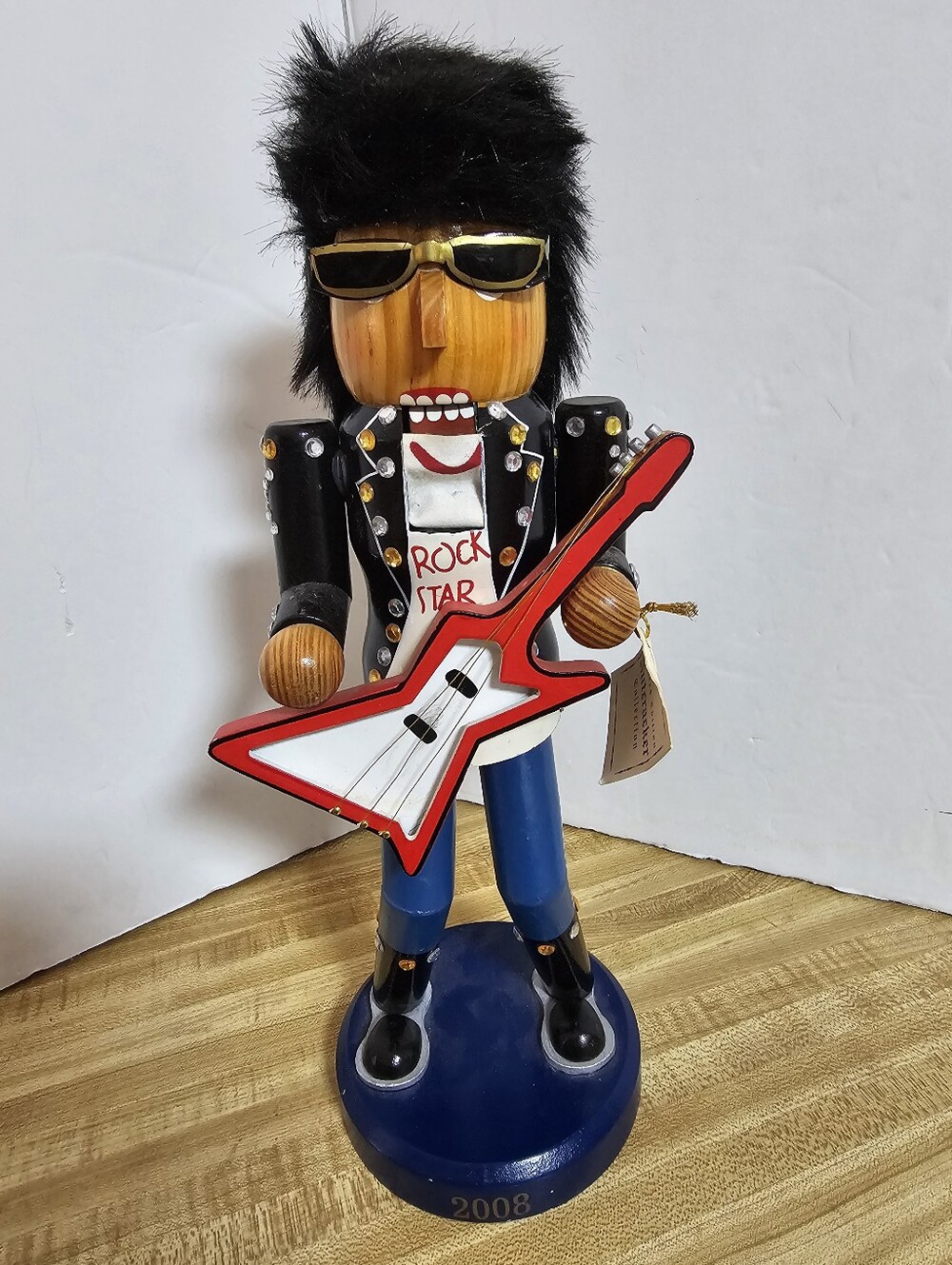 2008 Limited Edition Rock Star Nutcracker Wooden 14" Holiday Decor Guitar Case